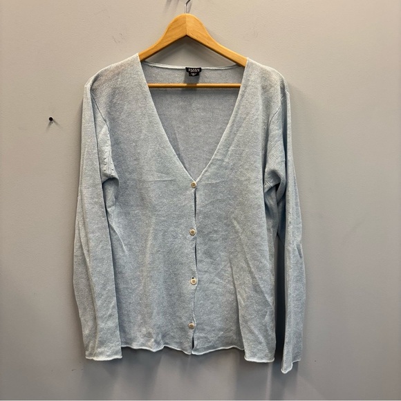 Eileen Fisher LP Linen Cardigan Sweater Blue Button front Large Petite - Picture 1 of 10